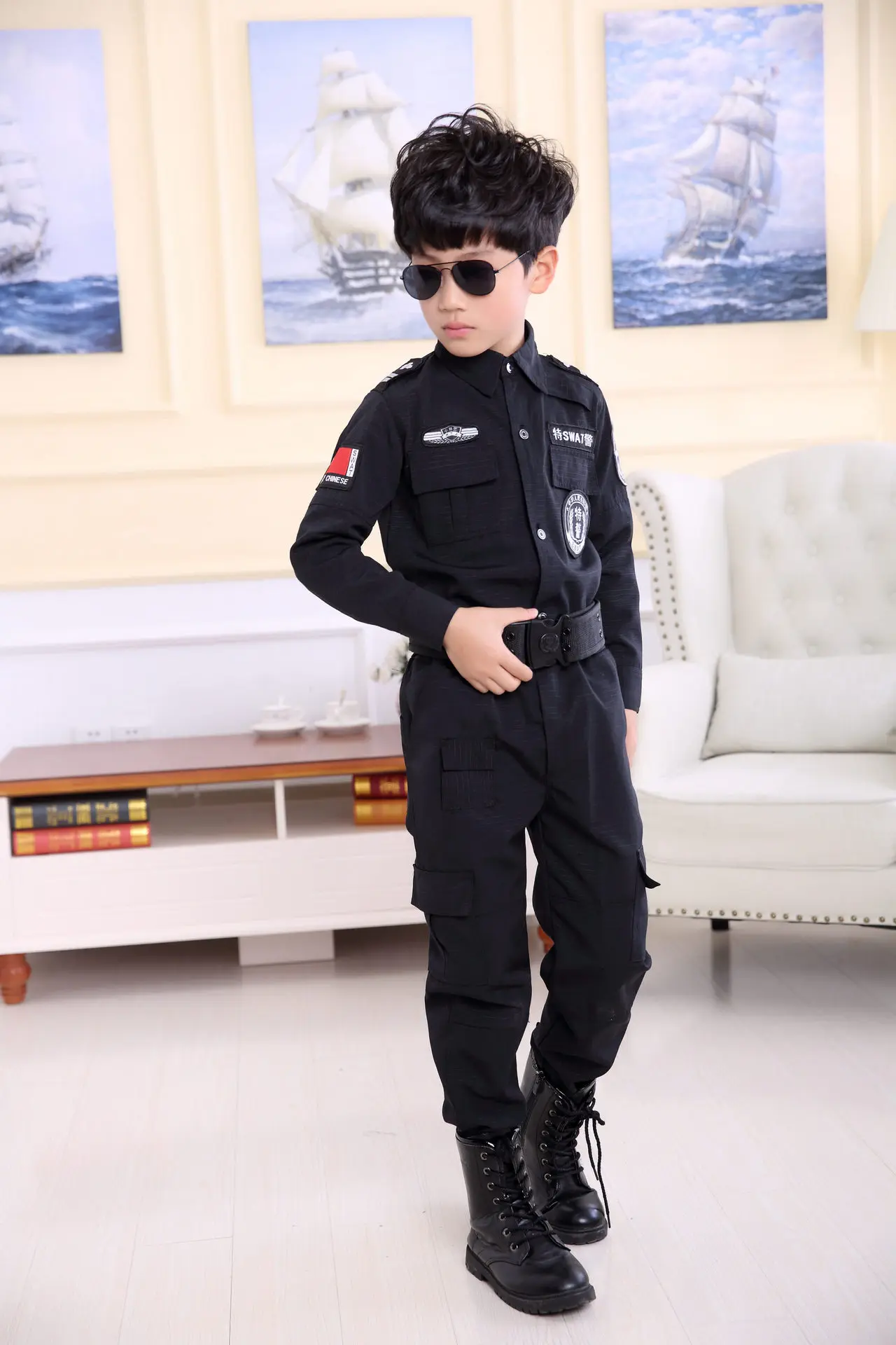 

New Style CHILDREN'S Costume Traffic Police Uniform Set Nursing Performance SWAT Costumes Less Children Secret Service Clothing