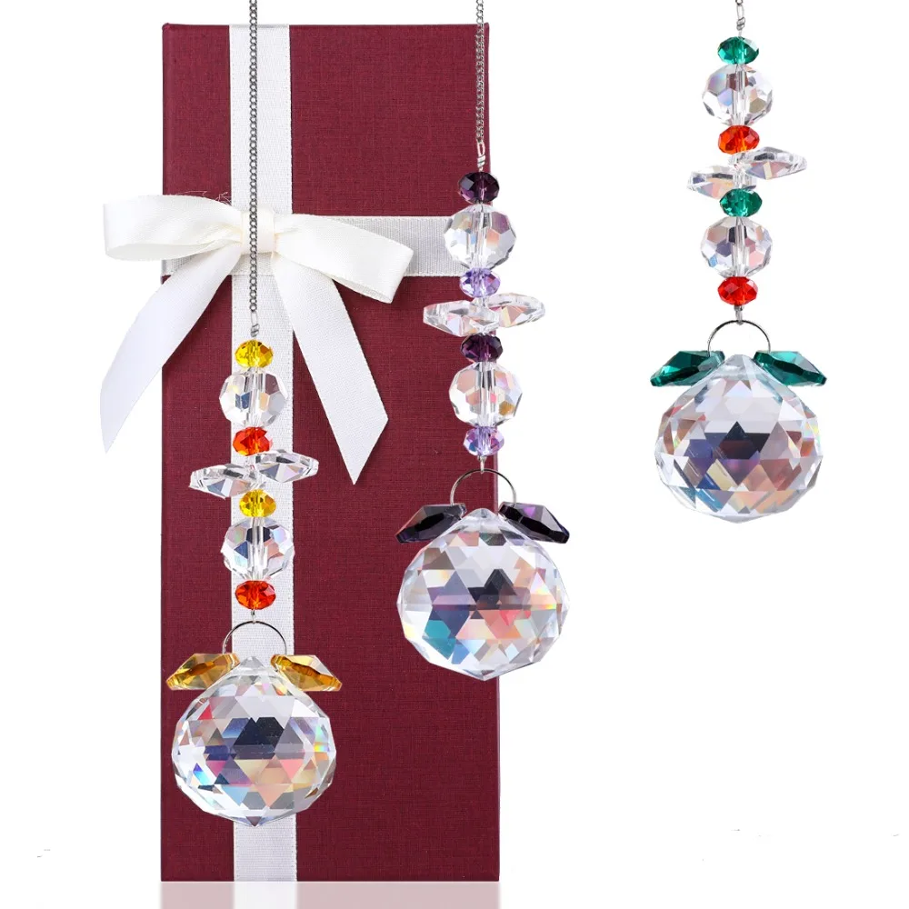 H&D Glass Crystal Ball Prism Rainbow Maker Chakra Hanging Suncatcher Window Sun Catcher Gift Home Wedding Decoration,Pack of 3