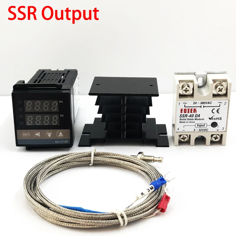 REX-C100 цифровой термостат PID регулятор температуры Выход SSR+ Max.40A реле SSR+ K термопара зонд теплоотвод 0-1300C - Цвет: 3M set3