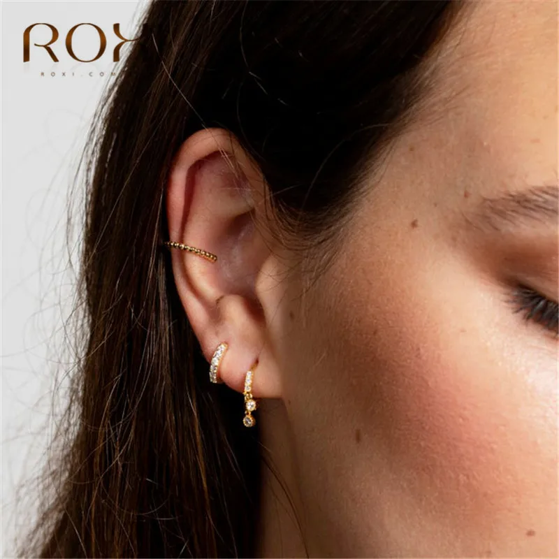 ROXI, модные минималистичные ювелирные изделия для женщин, маленькие круглые серьги с бусинами, клипсы, серьги без пирсинга, корейские 925 пробы серебряные серьги