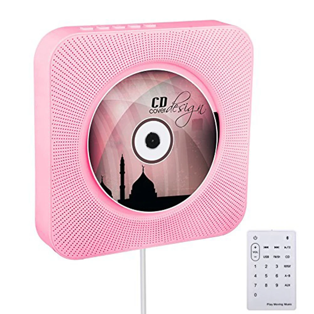 Розовый Примечание) 4 цвета США/ЕС/Великобритания plug портативный CD-плеер настенный Bluetooth пульт дистанционного управления FM радио HiFi динамик с USB 3,5 мм - Цвет: Розовый