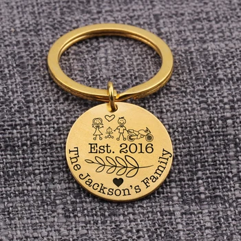 

Custom Family Name Women Men Accessories Drop Round Christmas Keychain Hand Stamped Chaveiros Car Keytag Porte Clef Personalised