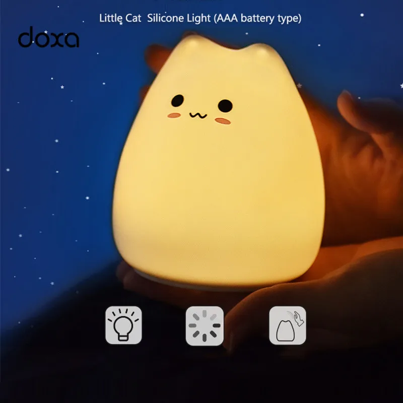 

LED Night Light Lovely Cartoon Colorful Cat Silicone Bedside Lamparas GY344 Battery Type Touch Control LED Night Lamps For Kids
