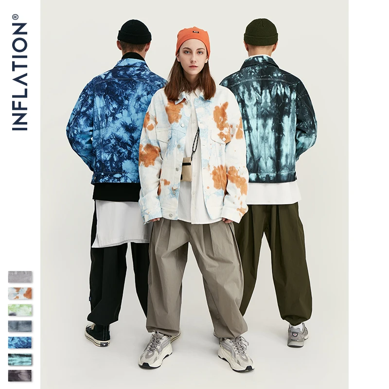 

INFLATION Design Tie Dye Denim Jacket Men 2019 FW Streetwear Oversize Jeans Jacket Men Hip Hop 100% Cotton Men Outerwear 9745W