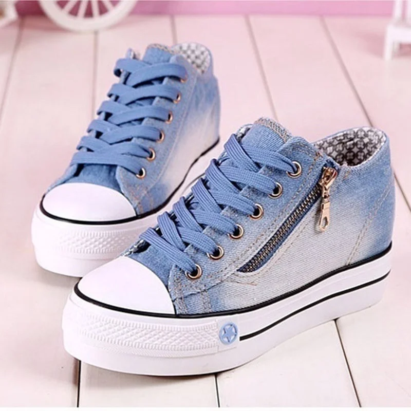 Zapatos vaqueros con cremallera lateral para mujer, calzado informal de talla grande, zapatillas con plataforma para otoño, 2021