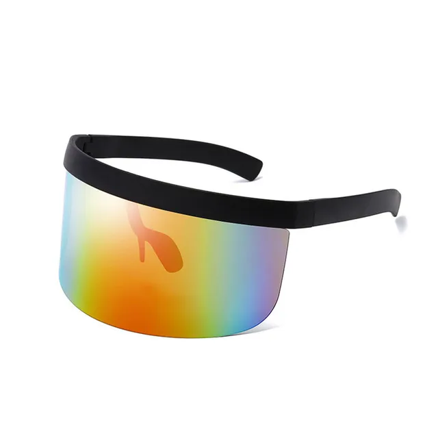 SO&EI Oversized Anti-Peeping One Piece Rimless Sunglasses Men Fashion Outdoor Sports Windproof Goggles Women UV Mask Sun Glasses Black rainbow