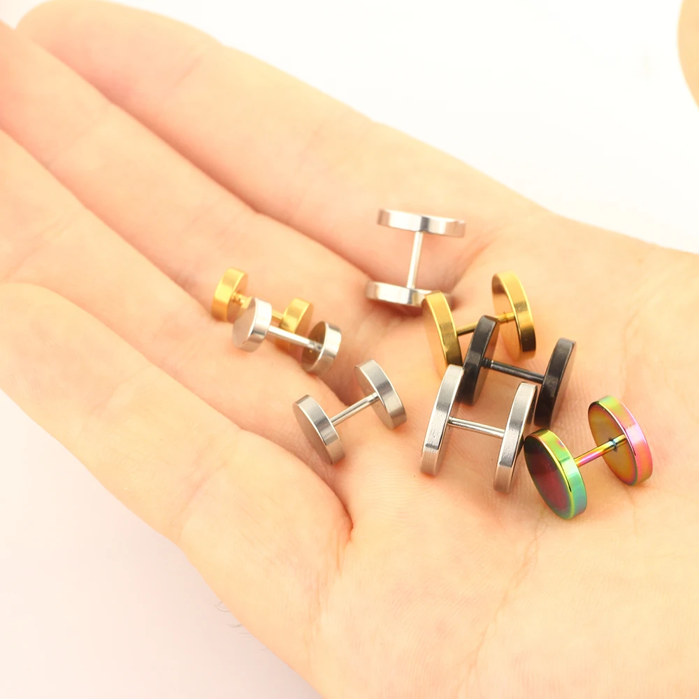 JUNLOWPY 16G Men Ear Studs Women Stainless Steel Faux Gauges Ear Tunnel Stretcher 6/8/10/12mm Body Jewelry Piercing Earrings