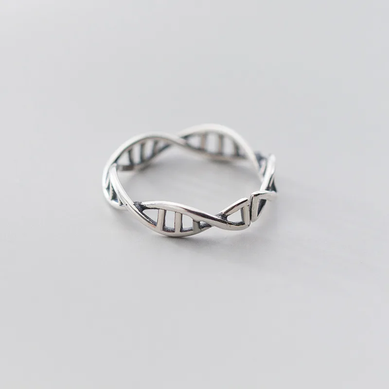 Silver Ring Silver Rings 925 Sterling Silver DNA Chemistry Molecule Rings Open Adjustable Double Helix Minimalist Ring For Women Girls Teen