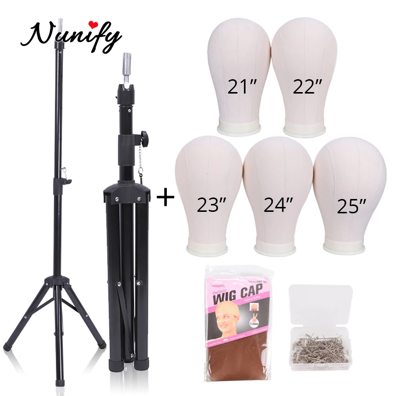 Nunify Black Tripod Stand With Canvas Block Head Training Mannequin Manikin Head Styling Making Wig Holder 50Pcs T Needle
