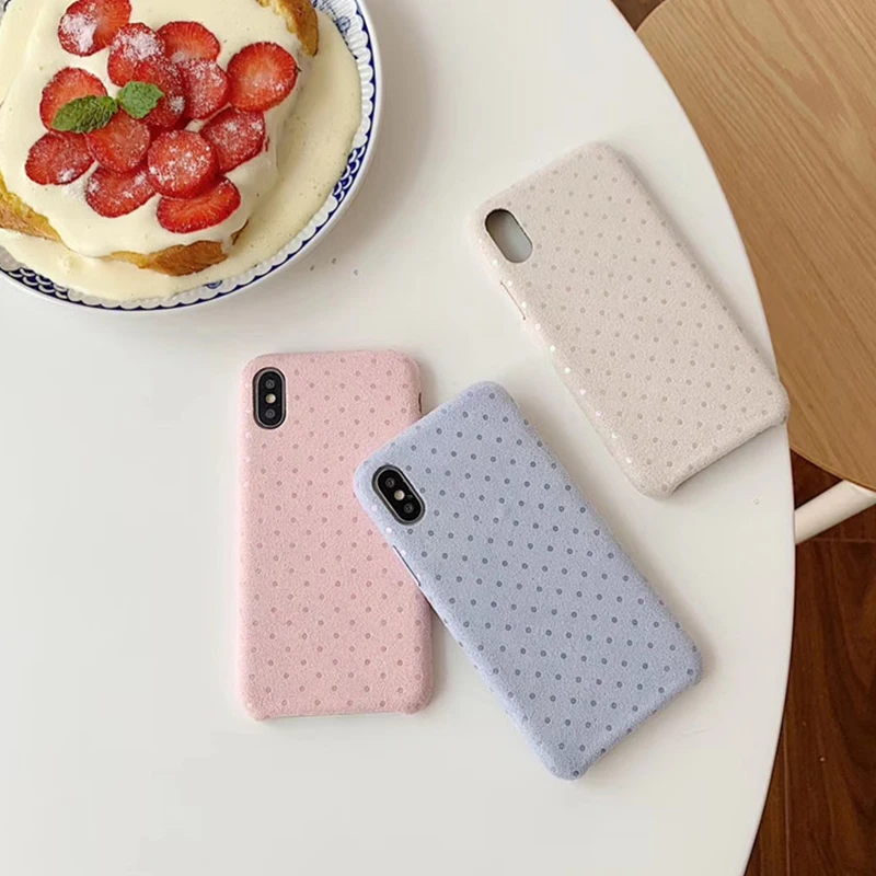 

Autumn Short Plush Small Dots Phone Cases for Iphone Xs Max 8 6 6s 7 Plus Microfiber Soft Back Cover for Iphone X Xr 11 Pro