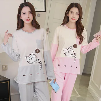 

2020 Spring Autumn Long Sleeve Cotton Pajamas Sets Women Cute Cartoon Sleepwear Pyjamas Femme Homewear Pijama Mujer Home Clothes