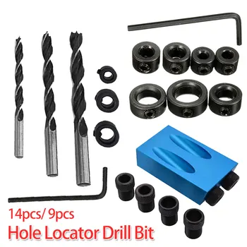 

Carpentry Tool 14pcs/ 9pcs Oblique Hole Locator Drill Bit Woodworking Pocket Hole Jig Kit Angle Drill Guide Set Hole Puncher