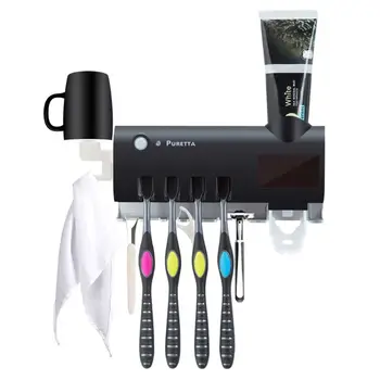 

2 In 1 UV Sterilizer Disinfectant Toothbrush Holder Automatic Toothpaste Squeezers Dispenser Home Bathroom Set Wall Mounted