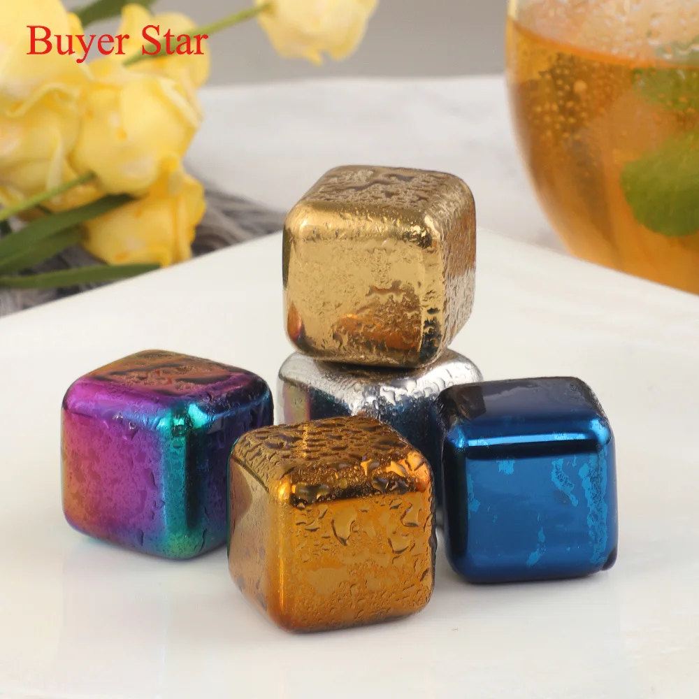 4/6/8PCS Reusable Whisky Stones Ice Cubes Set Food Grade Stainless Steel Wine Cooling Cube Chilling Rock Party Bar Tool Gift