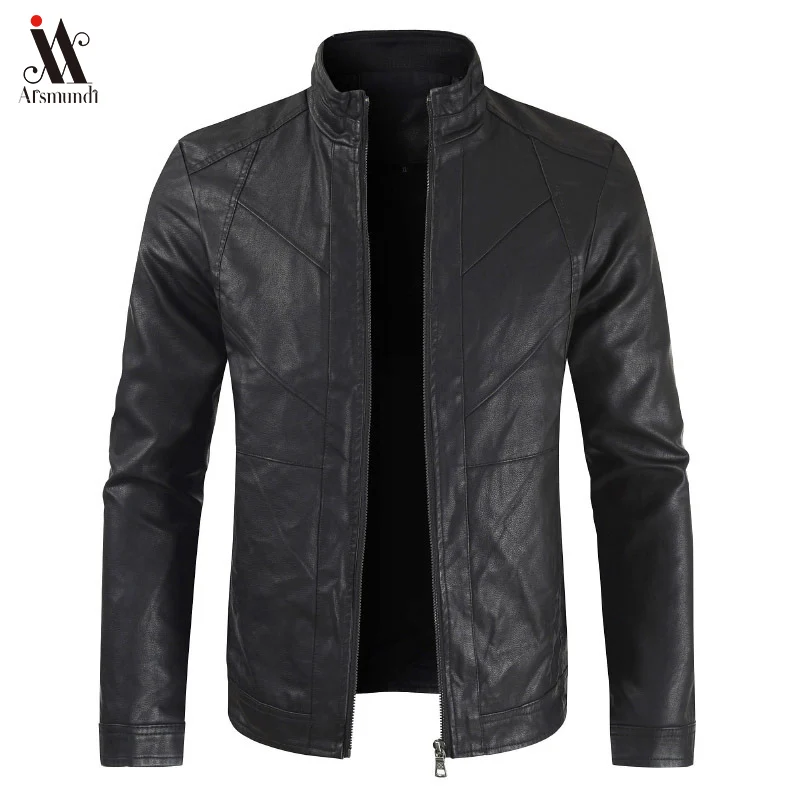 2019Men Autumn Fashion Casual Motorcycle PU Leather Jacket Coat Men Faux Leather Jaqueta De Couro Masculina Leather Coat Jacket