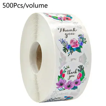 

500pcs 4 Styles Floral Thank You Stickers Handmade Scrapbooking Seal Labels for Small Shop Packaging Stationery Sticker