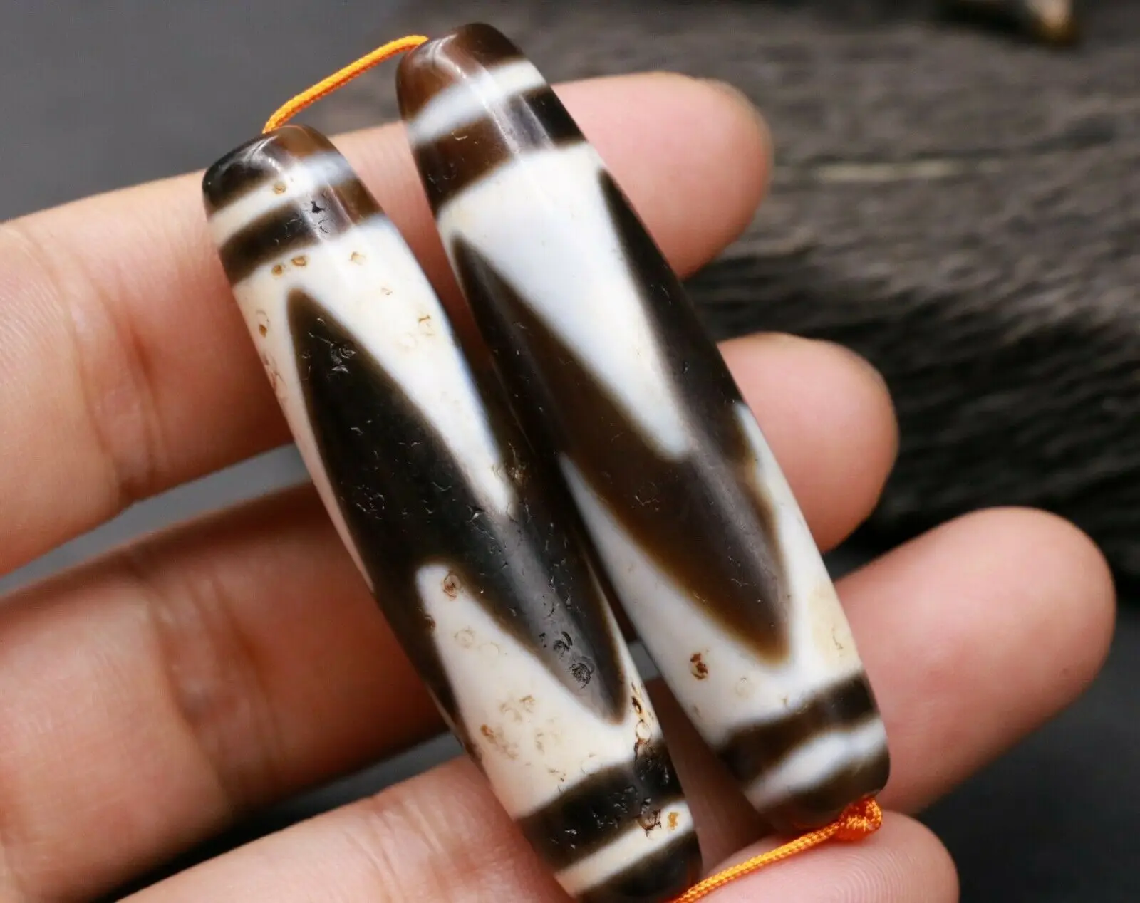pair of Magical Powerful Tibetan Tiger-tooth Totem dZi Bead Amulet 58*14MM | Украшения и аксессуары