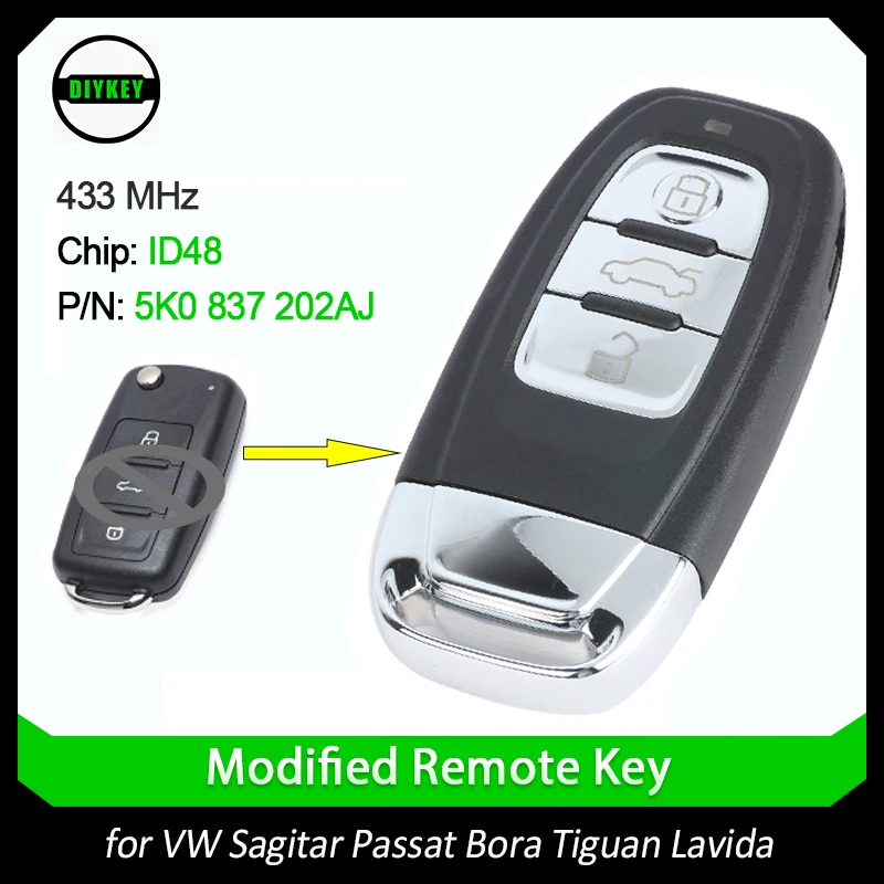 Модифицированный дистанционный ключ DIYKEY для Volkswagen Sagitar Passat Tiguan Bora Lavida Fob 3 кнопки