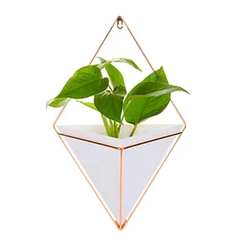 

New Creative Chinese Style Living Room Wall Indoor Hanging Decoration Pendant Wall Fleshy Flower Pot Small Rose Gold Plus White