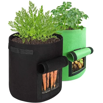 

BEAU-2 Pack Garden Grow Bags (10 Gallon+7 Gallon) with Flap Window Strap Handles Large Nursery Pots for Planting Vegetables