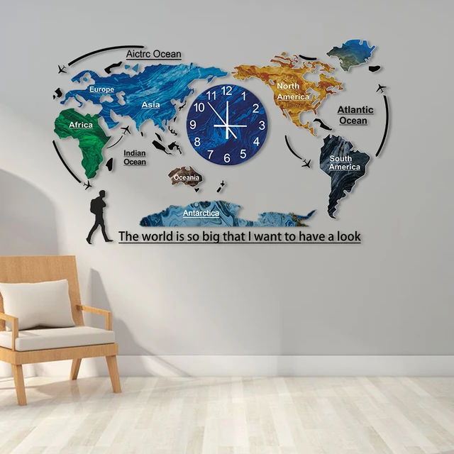 Nordic 3D orologio da parete mappa del mondo orologi orologi da parete  decorazioni per la casa silenzioso creativo soggiorno camera da letto  decorazione regalo Zegary - AliExpress