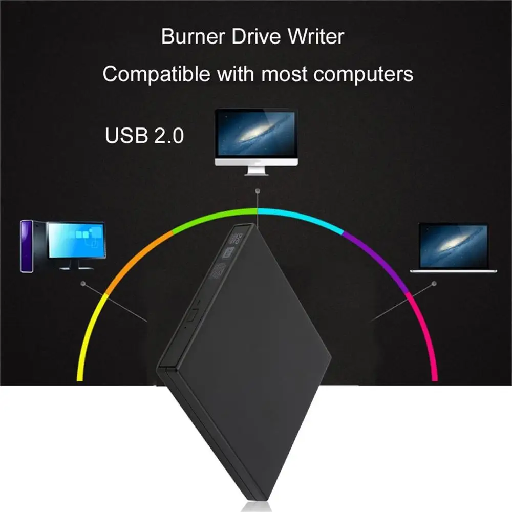 Черный супер тонкий портативный ПК DVD-ROM Горелки USB 2,0 внешний CD+-RW DVD горелки Привод ПК настольный ноутбук Внешний DVD CD Rewriter