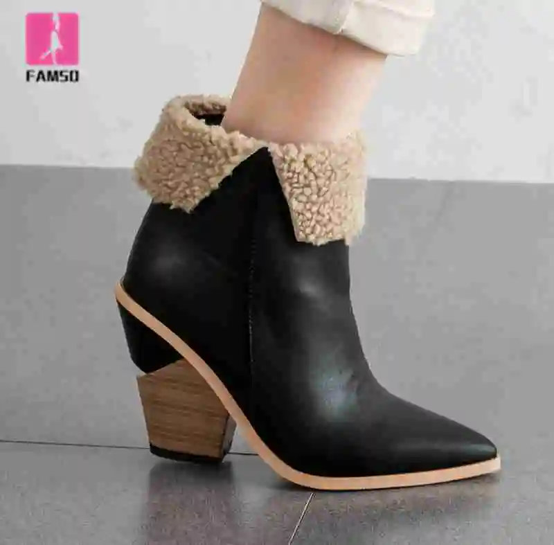 

FAMSO 2019 New Shoes Women Boots Pointed Toe Size 34-43 High Heels Riding Boots Winter Waterproof Warm Snow Boots Shoes