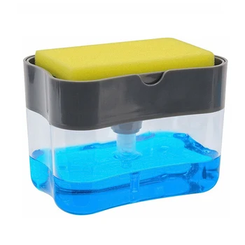 

2-in-1 Manual Press Liquid Soap Dispenser With Washing Sponge Soap Dispenser Soap Pump Sponge Caddy Kitchen Cocina Bathroom