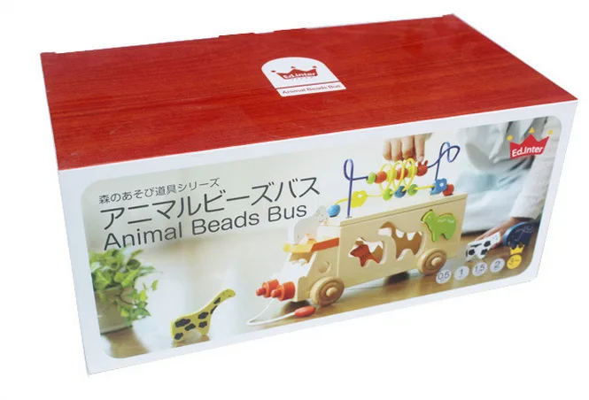 

Animal Trailer Bead-stringing Toy Rb65 Japan Wooden Toys Bus Toy Hands-on Trailer Building Blocks Bead-stringing Toy 1.15