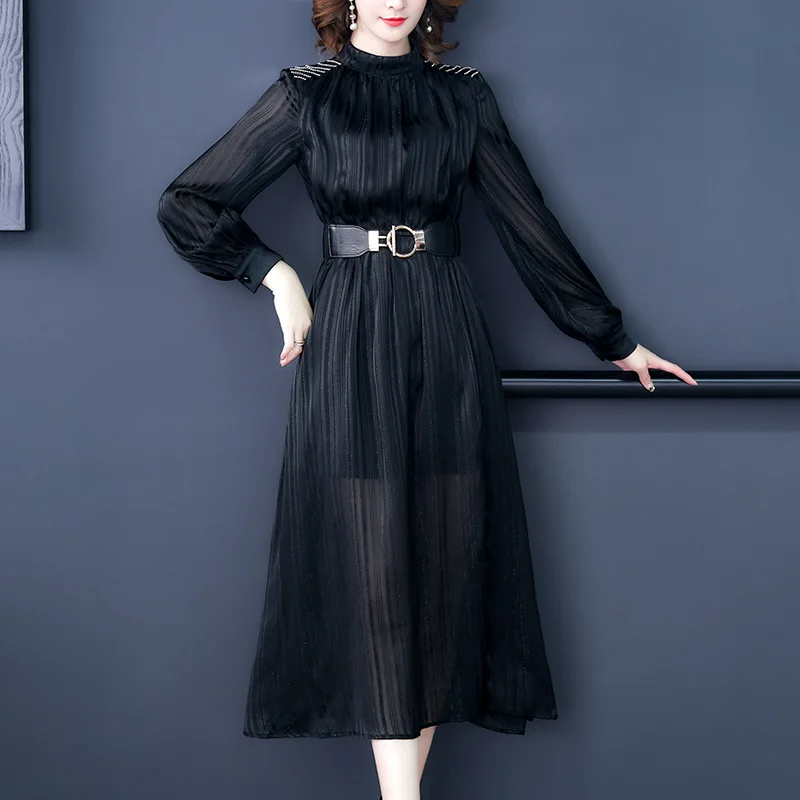

Autumn Clothing 2019 New Style Women's Autumn Chiffon Dress Waist Hugging Slimming Elegant WOMEN'S Dress Early Autumn Black And