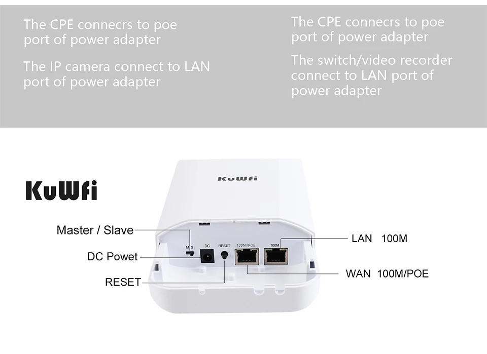 wifi extenders signal booster for home KuWFi 2.4G 300Mbps Không Dây Ngoài Trời Cầu Điểm Tới Điểm 1-2KM Router Gigabit RJ45 Cổng IP65 Chống Nước 24V POE Adapter amplifier hotspot wifi