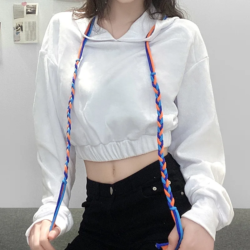 

Autumn Solid Pullover Women Hooded Hoodies Casual Street Tops 2020 New Short Slim Stretch Sweatshirt Female Basic