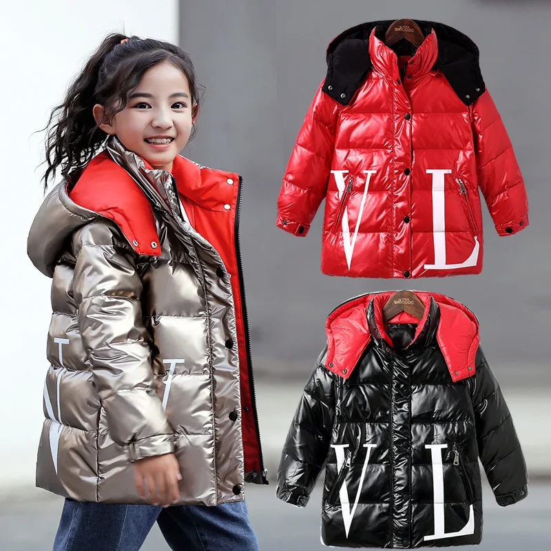

2019 New Fashion Children Winter Down Jacket For Kids Clothes Girl Silver Gold Boys Hooded Coat Outerwear Parka Snowsuit