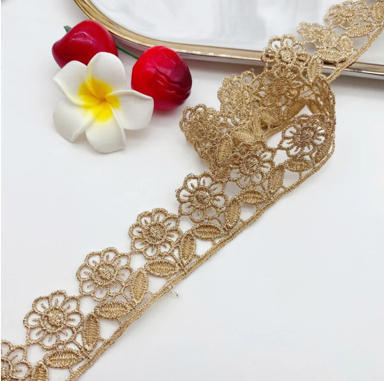 2 Yards Venise Gold Lace Fabric Blouse Sewing Trim DIY New Flower Applique Collar Costume Decoration Accessories | Дом и сад