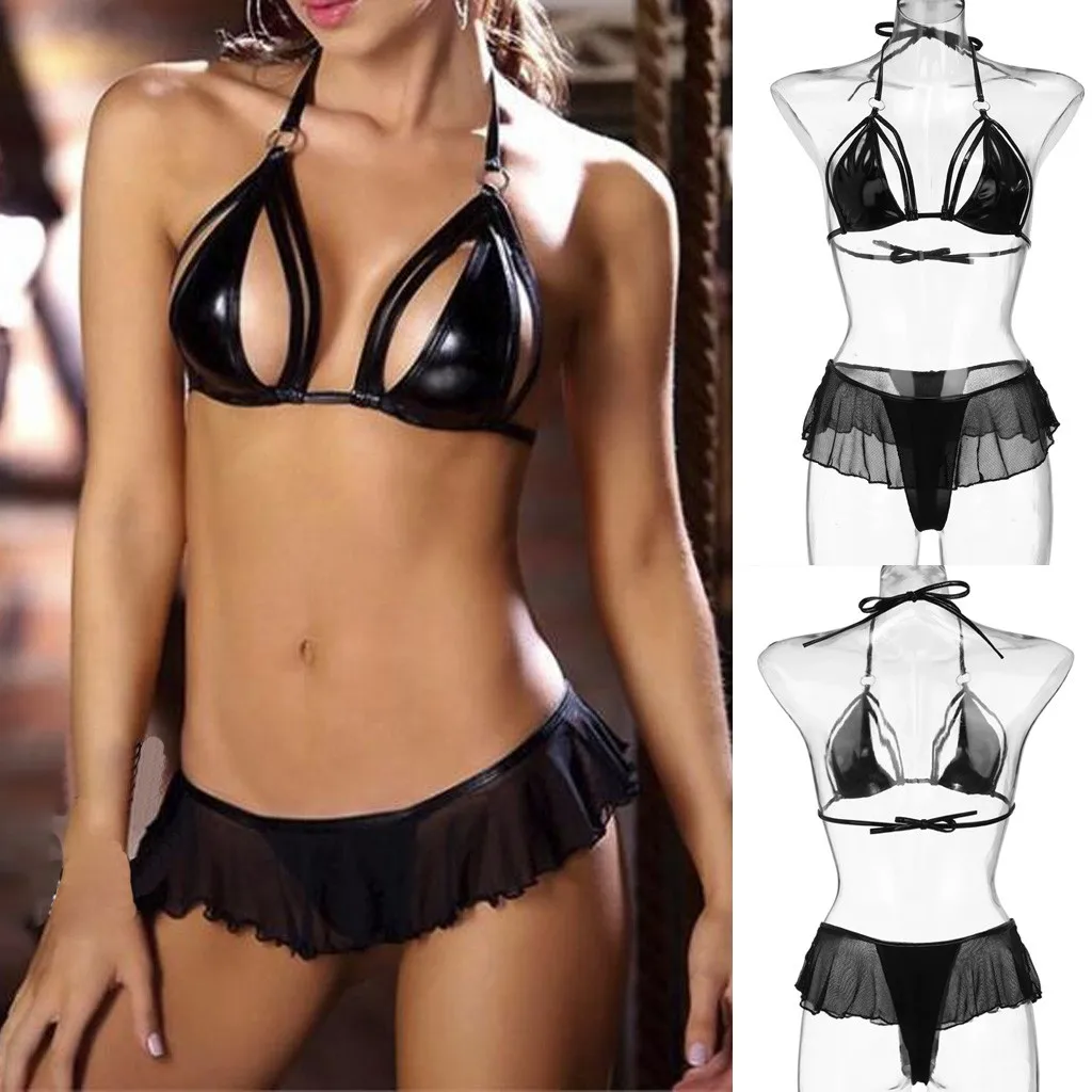 Babydoll пикантное женское белье набор эротический бандаж открытое нижнее белье Бюстье Порно Сексуальные костюмы Холтер сексуальный бюстгальтер G String langie для женщин