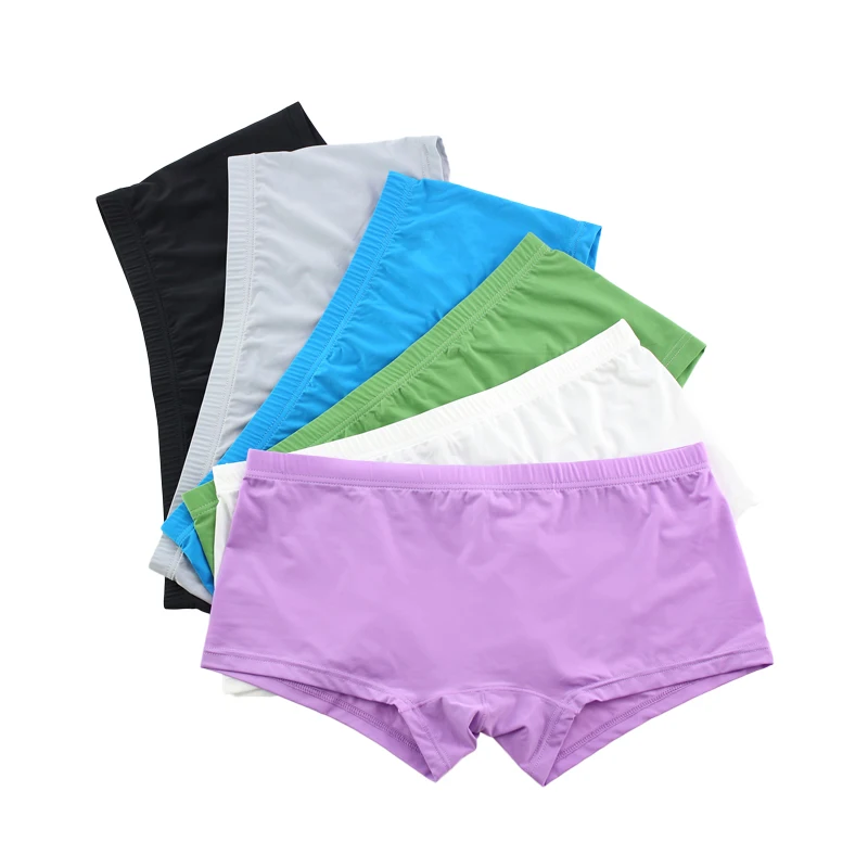 6PCS Sexy Male Underwear Solid Ice Silk Breathable Soft Simple Style Man Boxers U Pouch Cueca Calzoncillos Underpants Trunks