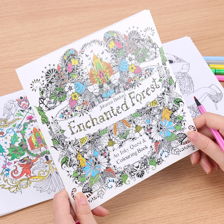 24 страницы Зачарованный лес английский издание раскраска для детей и взрослых снять стресс убить время живопись книга для рисования