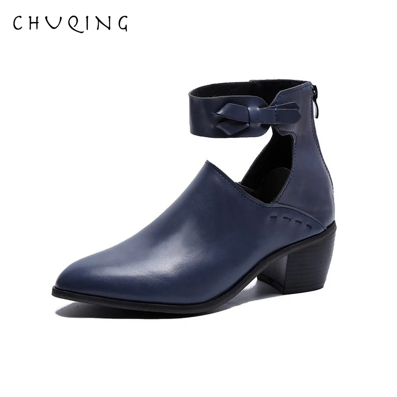 

2019 Spring and Autumn New Martin Boots Thick with Belt Buckle Bow Women's Boots