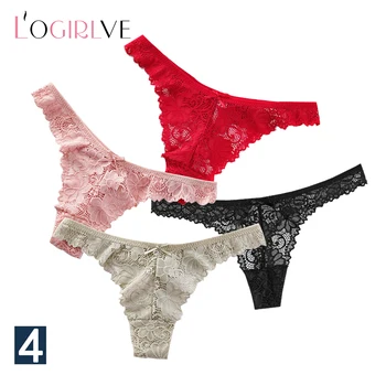 

Logirlve 4pcs / lot Women Sexy Lace Panties Low Waist Breathable Lace Thong Fashion Women Underwear Amazing Sale Lingerie