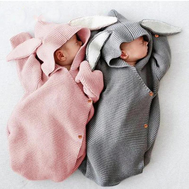 

Rabbit Baby Sleeping Bags Autumn Winter Warm Toddle Infant Knitted Stroller Swaddle Wrap Newborn Envelop for Kids 75*35cm