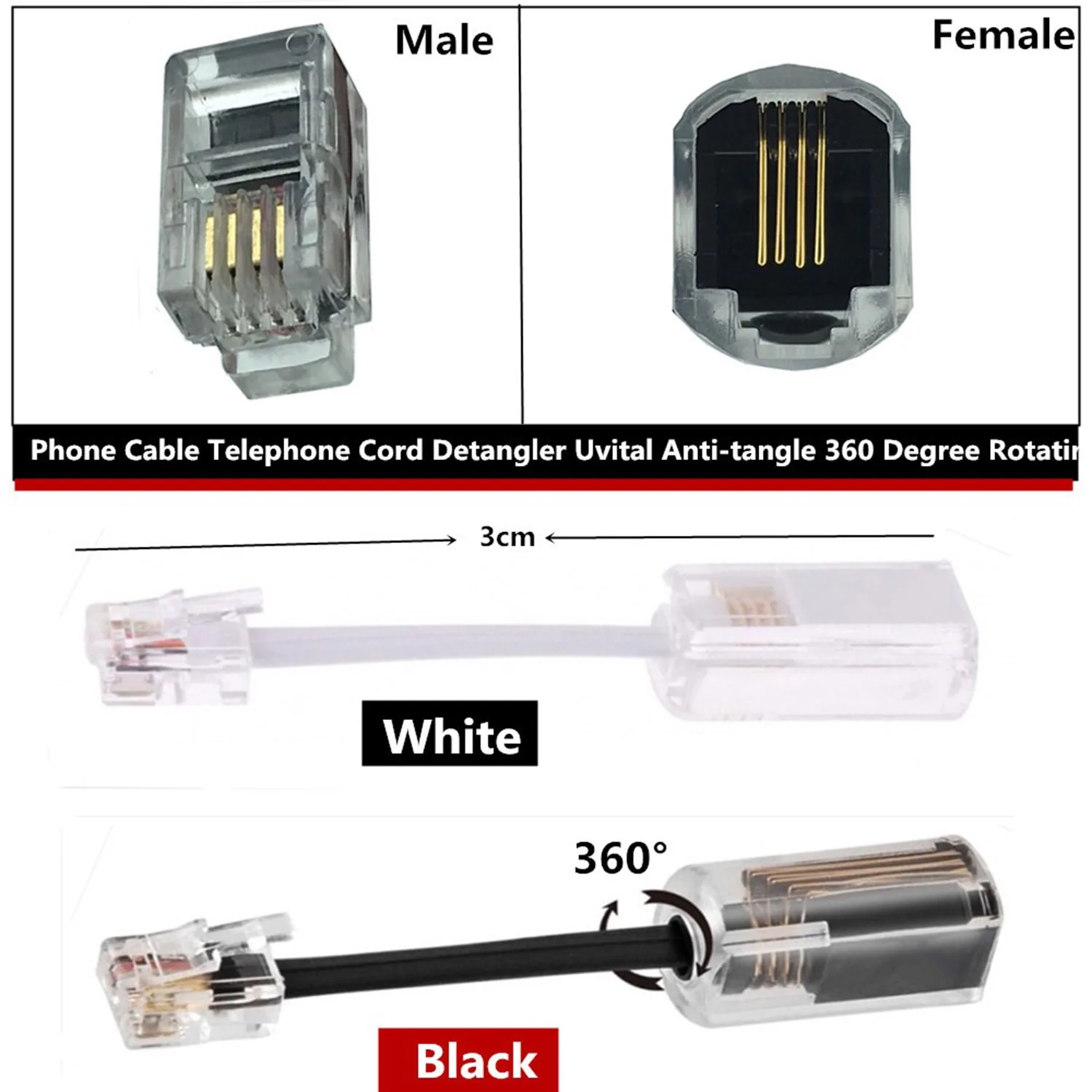 2pcsTelephoneCordDetanglerAntiTangleTelephoneHandsetCable360