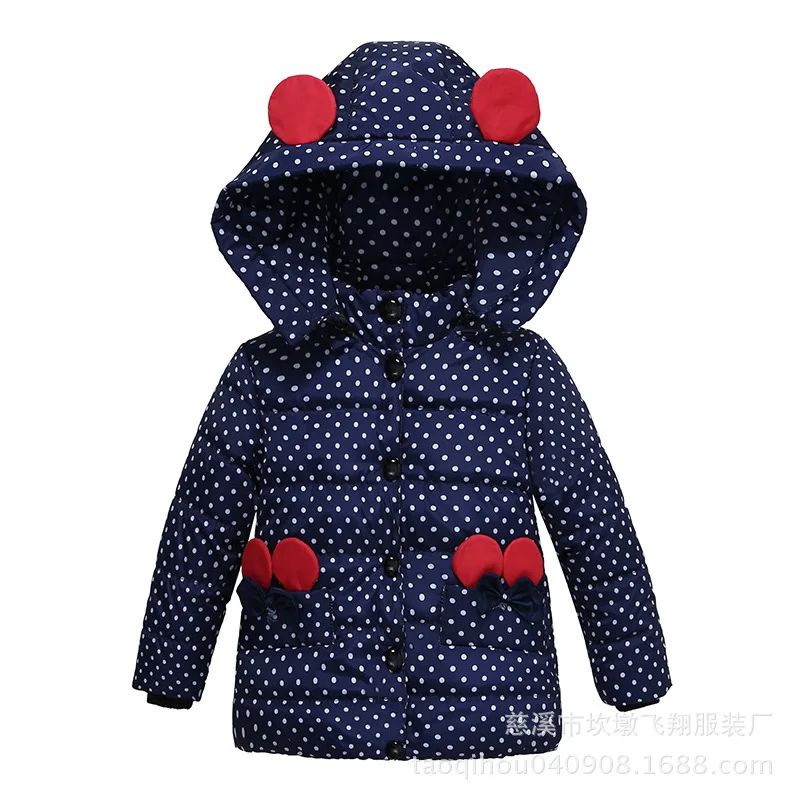 Dark blue Girls' Winter Coat Hooded Polka Dot Animal Design Fashion Jacket Kid Girl Down Parkas Jacket Wintercoat Girl For Children - Цвет: Dark blue