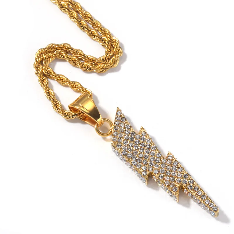 

Hip Hop Lightning Chains and Pendants Necklace Iced Out Bling Cubic Zirconia for Fashion Rock Punk Necklaces Jewelry