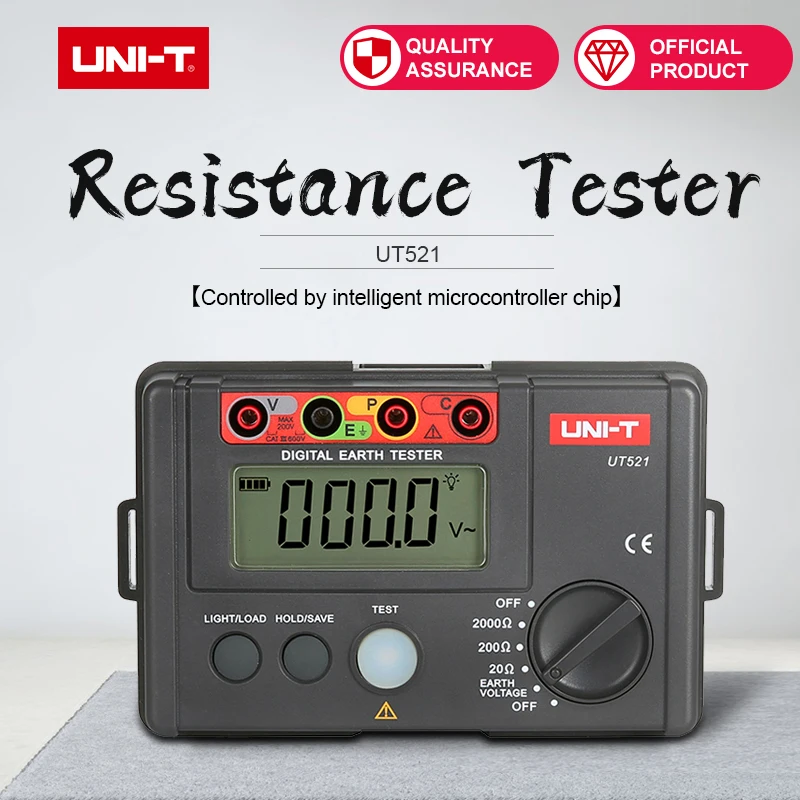 Medidor de Tensão Uni-t Digital Tela v 0-2000 Ohm Terra Resistência Tester Ut521 0-200 Mod. 158111