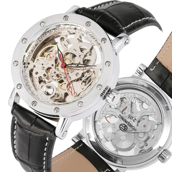 

Steel Mechanical Men Watches Unique 12 Nails Design Automatic Self-Winding Timepiece Brown/Black Genuine Leather Men Clock Gifts