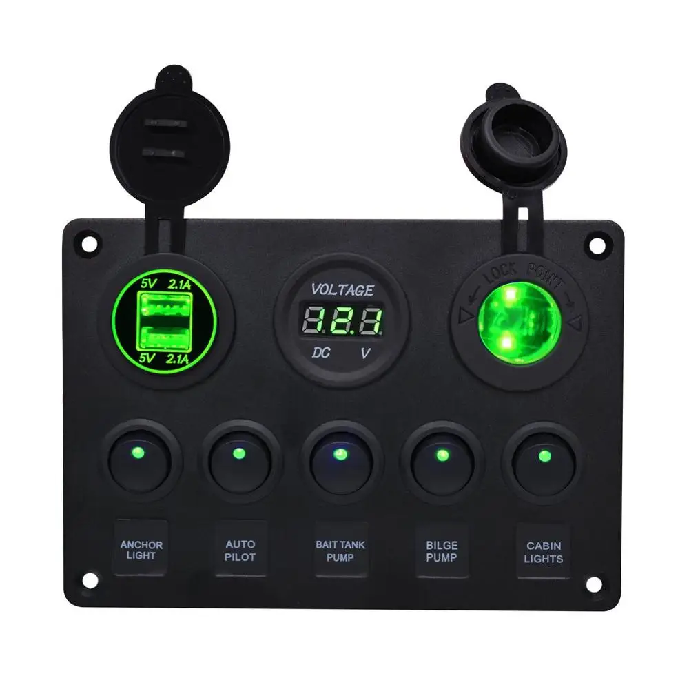 Круглый светильник для яхты+ сигаретный светильник er Seat+ двойной Usb+ Вольтметр комбинированная панель управления переключатель - Цвет: Зеленый