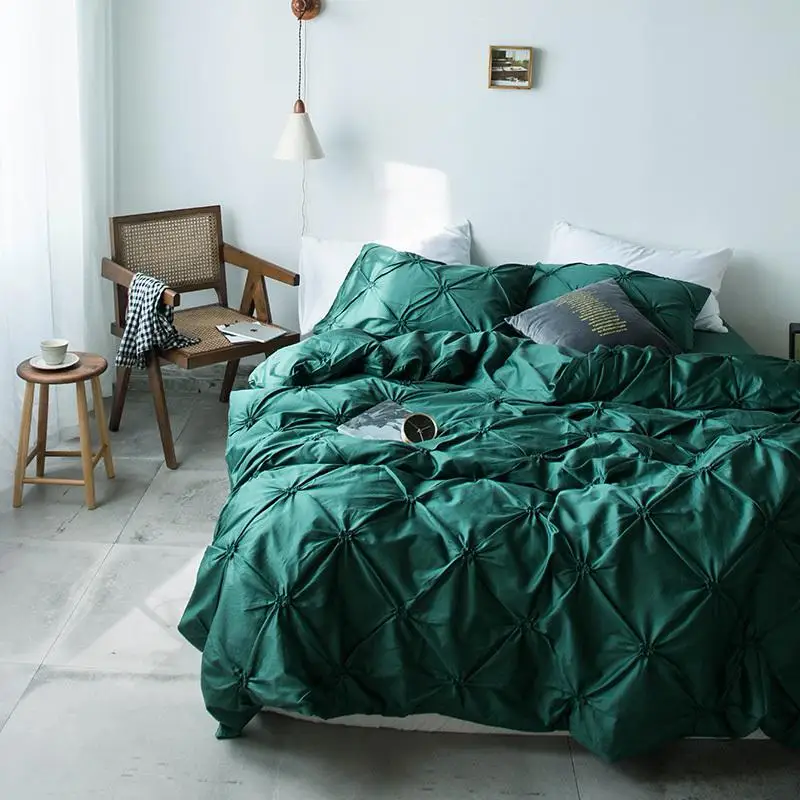 100%Cotton White Blue Bedding set Flat Bed sheet 4Pcs Queen King size Chic Home Pinch Pleated Ruffled Duvet Cover Pillowcase - Цвет: Color 6
