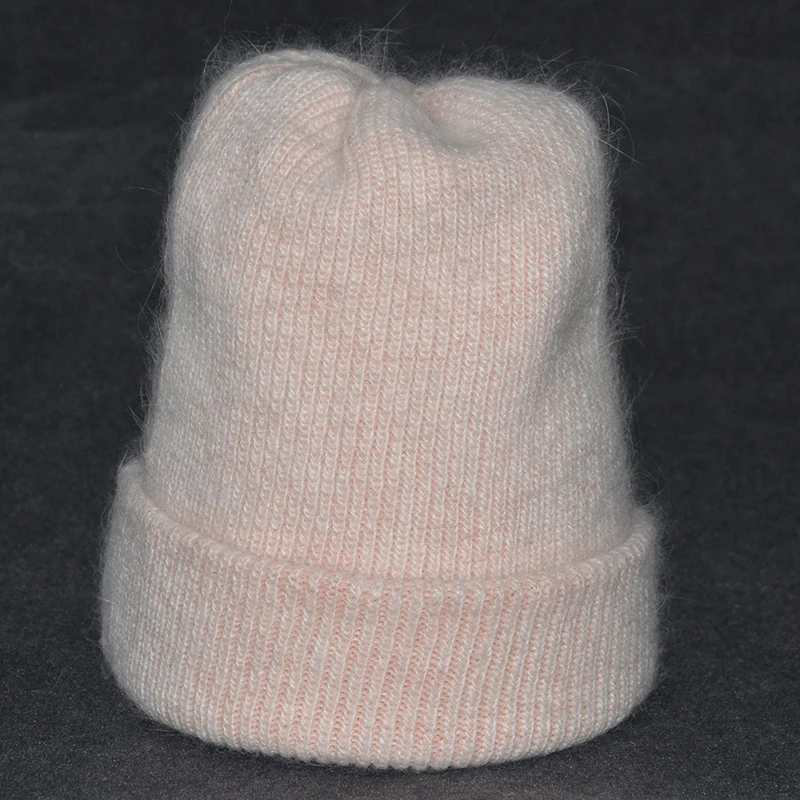 Мягкие вязаные толстые шапки-бини с двойным Кроликом, одноцветные теплые зимние шапки для женщин, шапки-бини, женская шапка - Цвет: 08