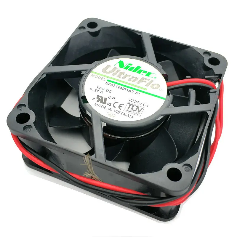 Для Nidec U60T12MS1A7-51 60x60x25 мм(6 см) DC12V 0.21A 2 линии Вентилятор охлаждения HZDO