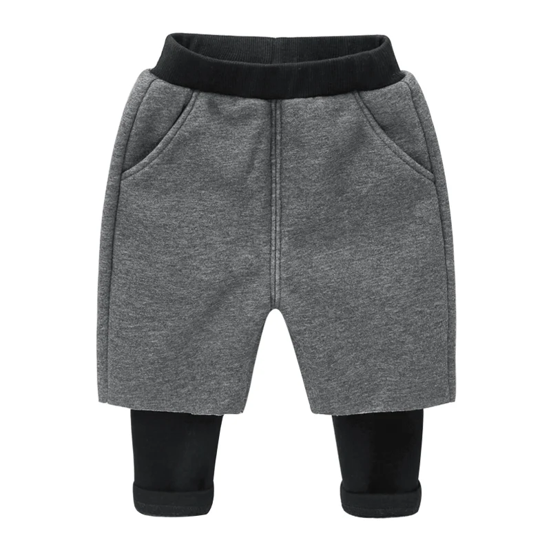 Fashion Boys Girls Plus Velvet Fake Two Sports Long Pants Trousers Autumn Winter Children's Baby Thickened Warm Trousers